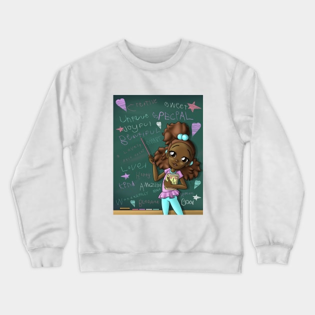 African American Dark Brown Girl and Positive Words Crewneck Sweatshirt by treasured-gift